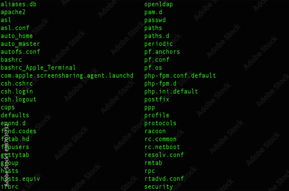 Computer command line black background and green text. shell command ...