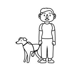 Poster - old woman with dog pet line style icon