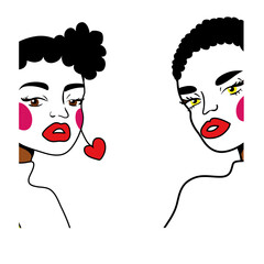 Poster - afro girls couple fashion pop art line style