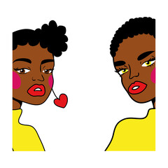 Poster - afro girls couple fashion pop art style