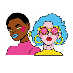 Poster - blue hair woman and afro girl couple fashion pop art style