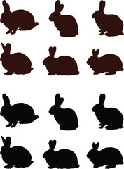 Wall Mural - set of rabbit animals silhouettes