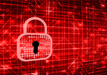 closed padlock on digital background, cyber security