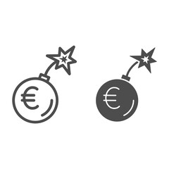 Poster - Round bomb with euro currency line and solid icon, economic sanctions concept, Euro grenade explosion sign on white background, Bursting euro icon in outline style for mobile and web. Vector graphics.