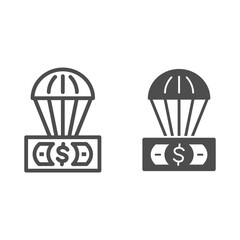 Poster - Dollar and air balloon line and solid icon, Finance concept, unsecured currency in air sign on white background, Hot air balloon with US dollar banknote icon in outline style. Vector graphics.