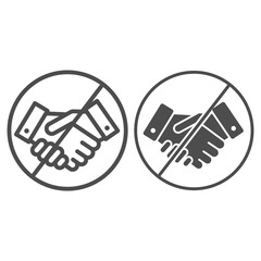 Poster - Prohibited handshake line and solid icon, economic sanctions concept, No Handshake sign on white background, No dealing or No collaboration icon in outline style for mobile and web. Vector graphics.