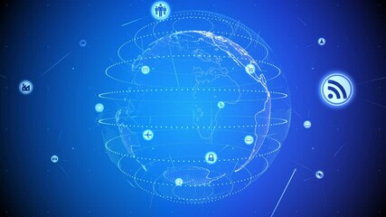 Wall Mural - technology icon network world internet digital devices on space earth background