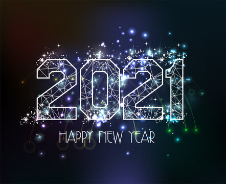 Happy New Years 2021 polygonal line light and fireworks Background