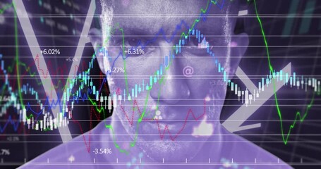Poster - Financial data processing against portrait of man