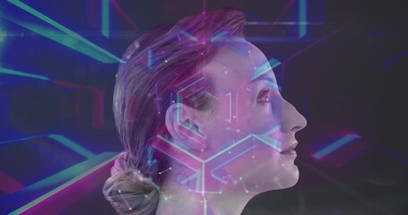 Poster - Woman face against glowing tunnel