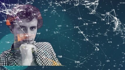 Poster - Network of connections against portrait of man on blue background