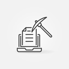 Poster - Laptop with Pick-axe vector line icon. Data Mining Technology concept outline symbol