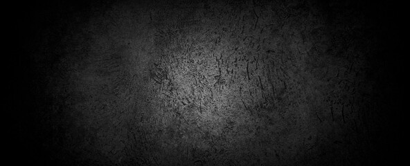 Old wall texture cement dark black gray panorama background abstract grey color design are light with white gradient background.