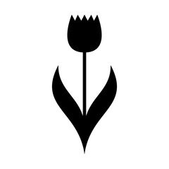 Wall Mural - Flower icon. Black silhouette. Bud, petals and stem. Side view. Vector flat graphic illustration. The isolated object on a white background. Isolate.