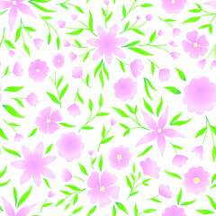 Poster - Abstract Batik flowers seamless pattern. Pink flowers on white background. Vector illustration for surface design, print, poster, icon, web, graphic designs.