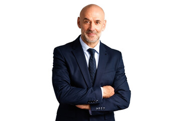 Senior businessman studio portrait while looking at camera and smiling