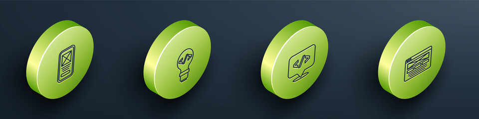 Set Isometric line UI or UX design, Front end development, and icon. Vector.