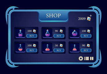 Wall Mural - fantasy potion bottle shop pop up interface for rpg games vector illustration