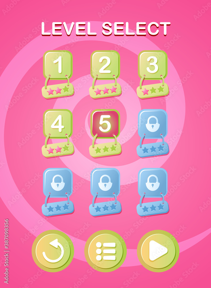 Vetor funny pinky game ui fantasy level selection interface for gui ...