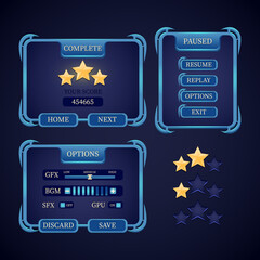 Wall Mural - game ui kit. fantasy game ui rpg pop up and victory star for 2d rpg games vector illustration