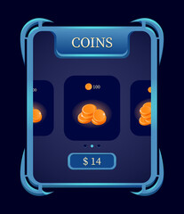 Wall Mural - fantasy coins top up menu pop up interface. perfect for 2d rpg games vector illustration