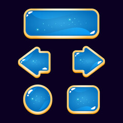 Wall Mural - set of game ui blue jelly button with golden border for gui asset elements vector illustration