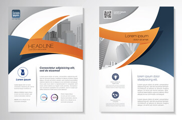 Template vector design for Brochure, AnnualReport, Magazine, Poster, Corporate Presentation, Portfolio, Flyer, infographic, layout modern with Orange color size A4, Front and back, Easy to use.	