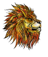 Lion Head On Watercolor Red-yellow-orange Background