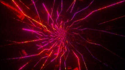 Poster - Speed of digital lights tunnel, computer generated. 3d rendering of fast moving neon lines with glowing light flare. Abstract background