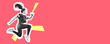 © master1305 - Jumping fit and sportive woman. Collage in magazine style with bright coral background. Flyer with trendy colors, copyspace for ad. Discount, sales season, fashion and style concept.