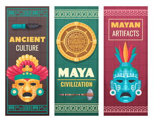 Canvas Print - Maya Civilization Cartoon Banners 