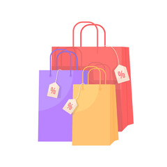 Fototapete - Retail bags with discount flat color vector object. Special offer purchases. Packages with low cost. Price tags. Seasonal sale isolated cartoon illustration for web graphic design and animation