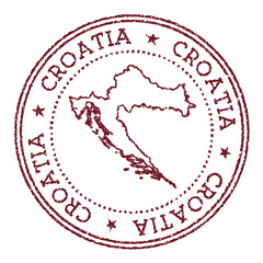 Wall Mural - Croatia round rubber stamp with country map. Vintage red passport stamp with circular text and stars, vector illustration.