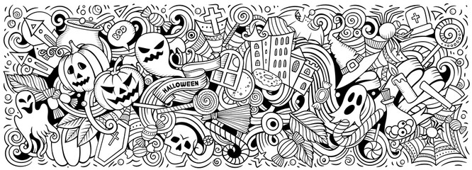 Wall Mural - Happy Halloween hand drawn cartoon doodles illustration.