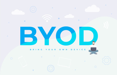 Poster - Bring Your Own Device with BYOD abbreviation acronym business concept. Flat vector illustration isolated on white background
