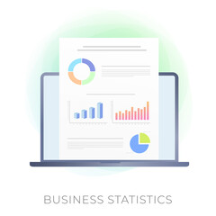 Poster - Business Statistics flat vector icon. Infographic document with diagram growing chart and graph symbol, business development analysis isolated on white background 