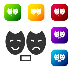 Canvas Print - Black Comedy and tragedy theatrical masks icon isolated on white background. Set icons in color square buttons. Vector.