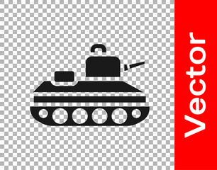 Black Military tank icon isolated on transparent background. Vector.