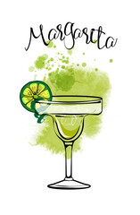 Wall Mural - Margarita. Cocktails banner. Watercolor vector cocktails. 