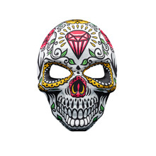 Halloween Mask Representing A Traditional Mexican Skull With Colorful Floral Pattern.