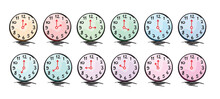 Clock Set. Hand Drawn Colorful Clocks
