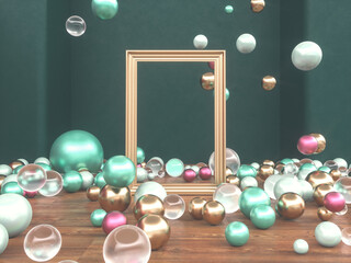 Poster - Abstract Christmas podium backdrop with geometric balls. 3d render.