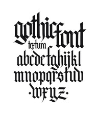 Gothic, English Alphabet. Vector Set. Font For Tattoo, Personal And Commercial Purposes. Elements Isolated On White Background. Calligraphy And Lettering. Medieval Latin Letters.