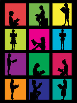 Silhouette of a child reading a book at.