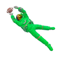 astronaut is jumping to catch the american ball