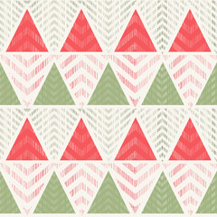 Poster - Christmas seamless pattern from geometric Christmas trees for greeting cards, wrapping paper. Merry Christmas and Happy New year. Seamless Abstract geometric texture. Vector illustration.