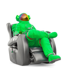astronaut is relaxing on the recline arm chair