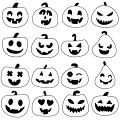 Poster - Pumpkins uncolored set. Big pumpkins set. Haloween lanterns set. Icons jack-o-lantern set.