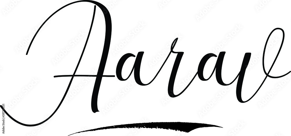 Aarav -Male Name Cursive Calligraphy on White Background Stock Vector ...