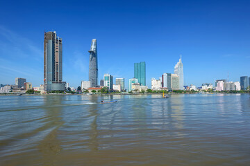 Wall Mural - View of Hochiminh city from the banks of the Saigon River. Ho Chi Minh City, Vietnam.